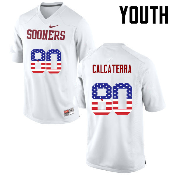 Youth Oklahoma Sooners #80 Grant Calcaterra College Football USA Flag Fashion Jerseys-White